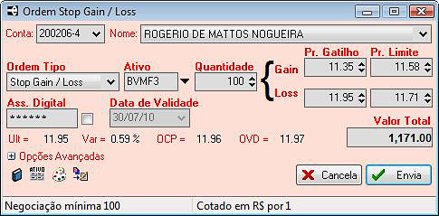 Boleta de Stop de Gain/Loss