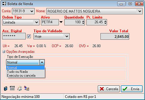 Boleta com Opções Avançadas